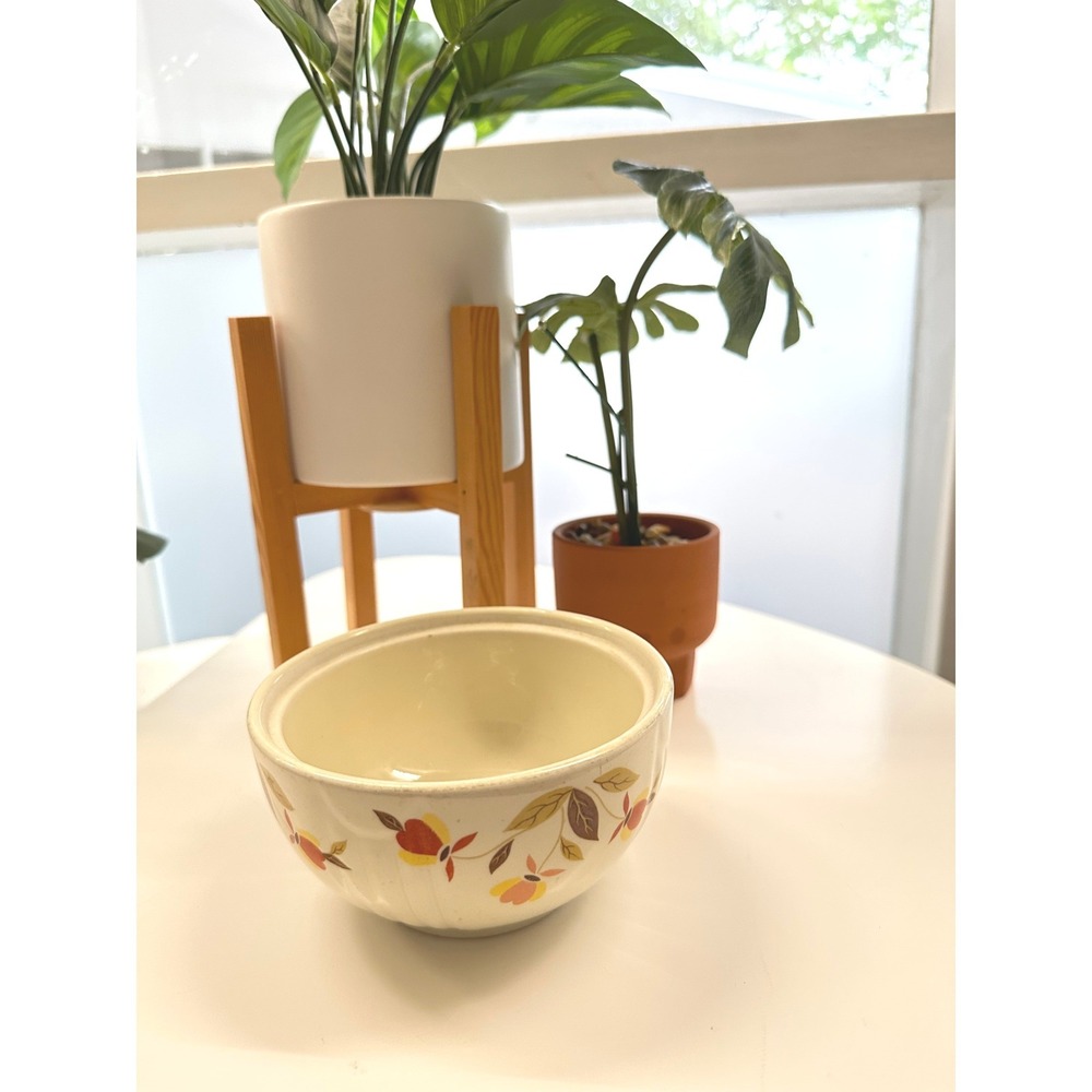Vintage 70s Floral Ceramic Bowl Cream Earthenware with Retro Red Yellow Flowers